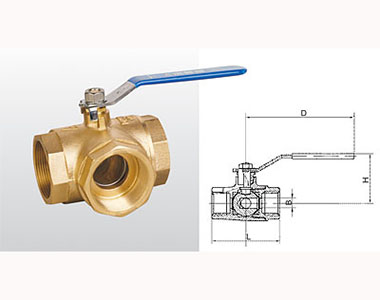 埃美柯黃銅三通球閥(T型)結構圖